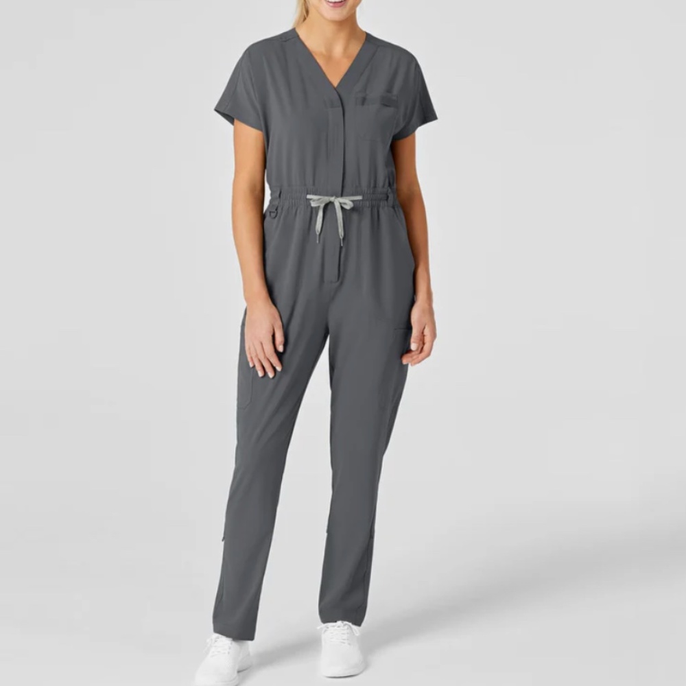 Wonderwink Women's Zip Front Jumpsuit Scrubs, Size Medium (Pewter/Grey)